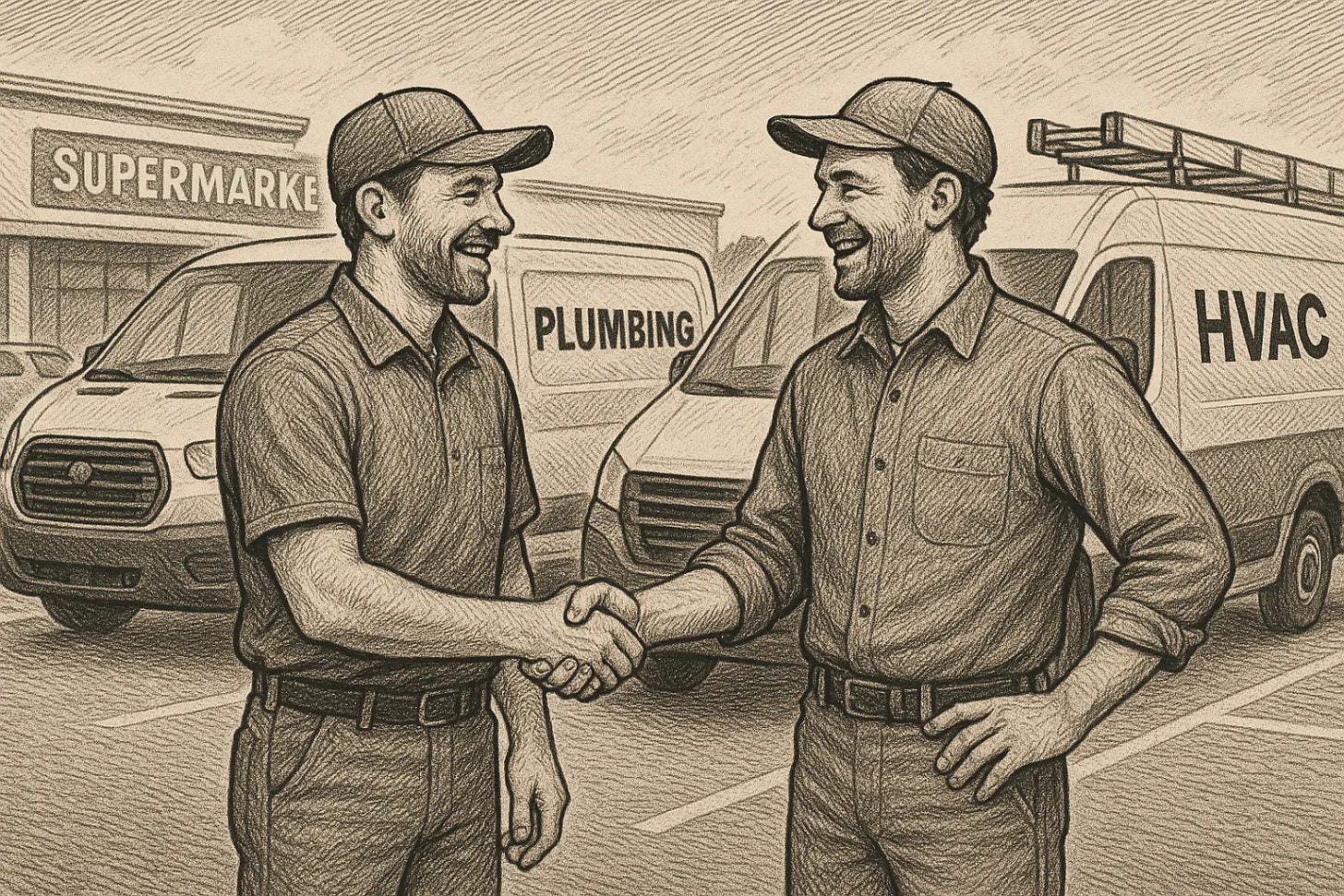 two residential service contractors say hello while out shopping two residential service contractors say hello while out shopping