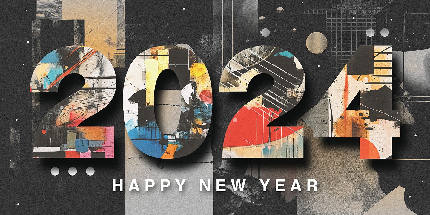 2024 Happy New Year written in a collage