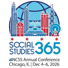 A globe with the Chicago skyline and Social Studies 365 NCSS Conference December 4-6, 2026 in Chicago