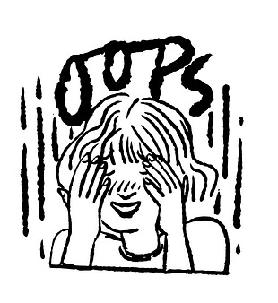 Image of a girl with her hands over her face with a text 'oops'