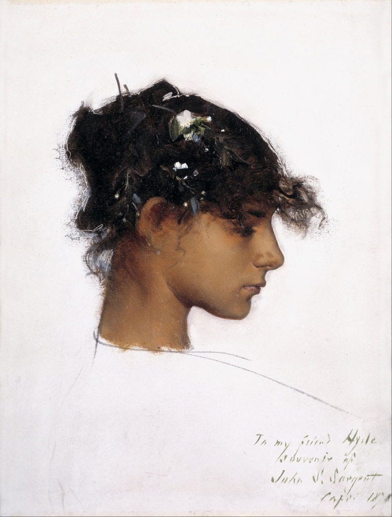 John Singer Sargent's famous portrait of his lover and muse, Rosina Ferrara. sargent ferrara capri romance