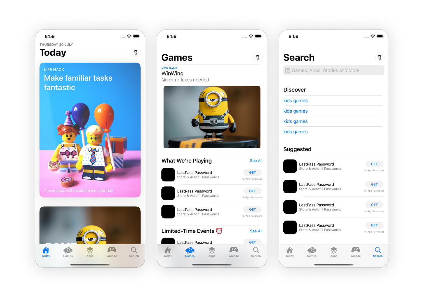Screenshots of the App Store UI recreation