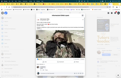 Përhapja e një fotografie të ndjeshme të komandantit Adem Jashari pas rënies së tij, si u shpërnda imazhi në rrjetet sociale nga: Tuit7.net, Gazeta Flash24, Informacioni i Ditës, Kosova Report dhe Pellazgët Historia jonë e Mohuar. Një fenomen shqetësues që ngre pyetje mbi etikën, qëllimin dhe ndikimin kolektiv. © Revista SPOTLIGHT.