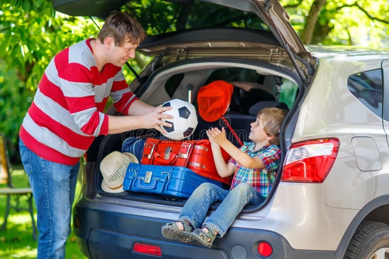 Little Kid Boy and Father before Leaving for Car Vacation Stock Image -  Image of toddler, pack: 75935867