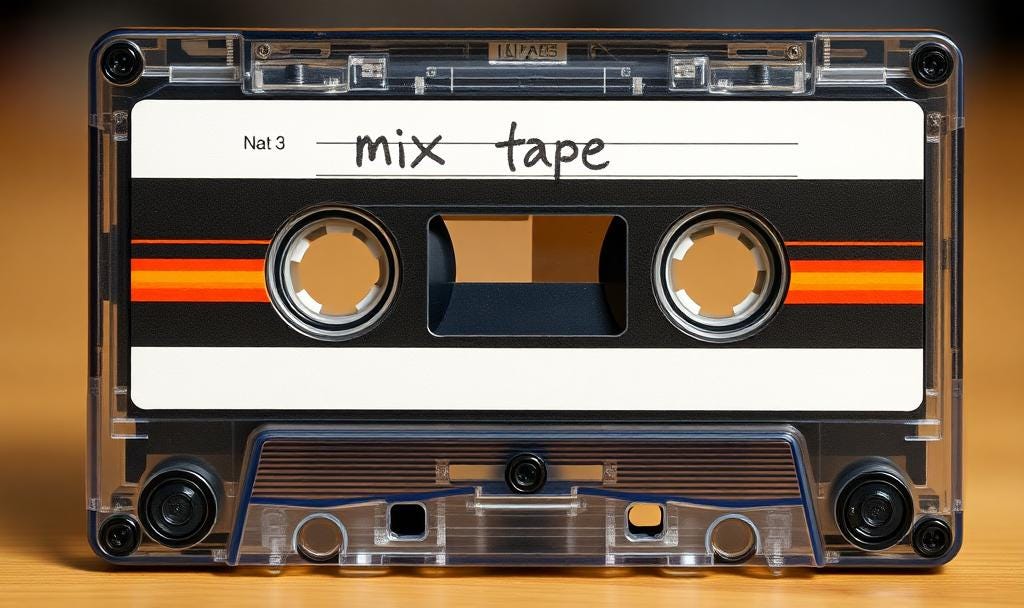 A cassette tape that has "mix tape"on the label. A cassette tape that has "mix tape"on the label.