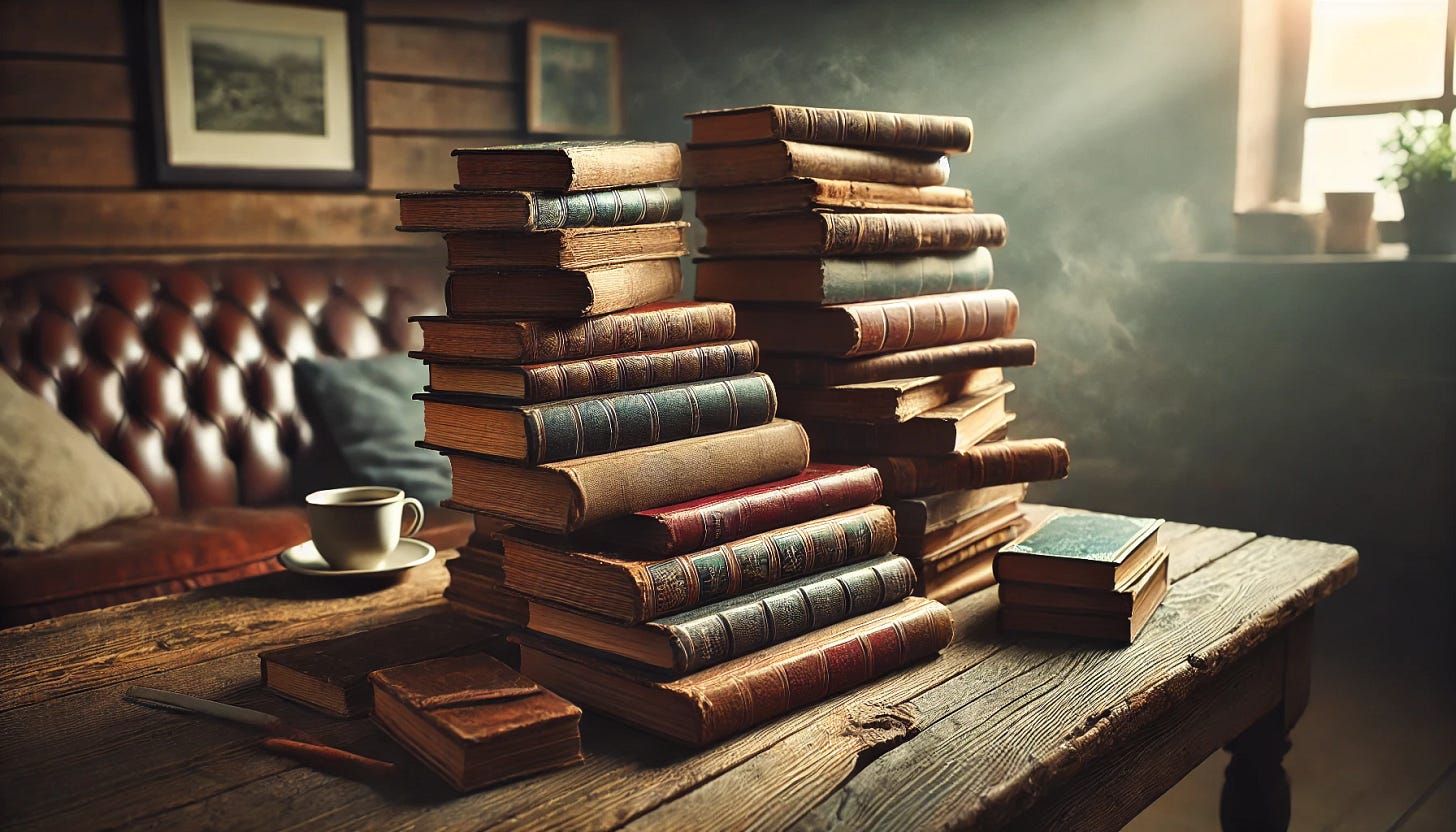 Stack of old books on an old wooden table Stack of old books on an old wooden table