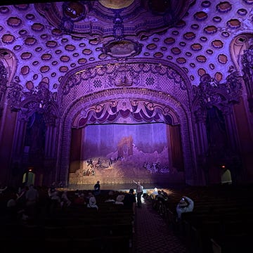 Photos of interiors and exteriors of historic theaters on Broadway in Los Angeles