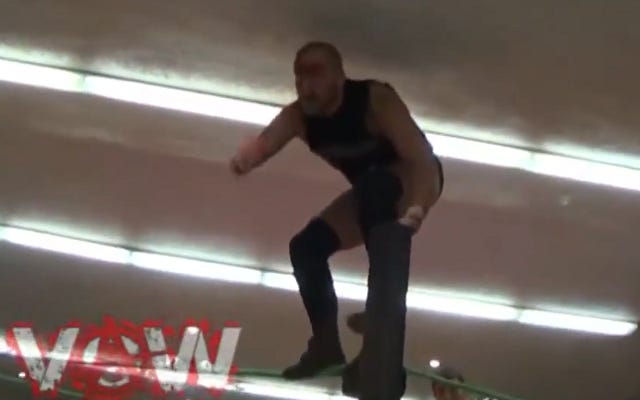 [Screenshot: Conor Claxton tries to stand on tthe top rope]