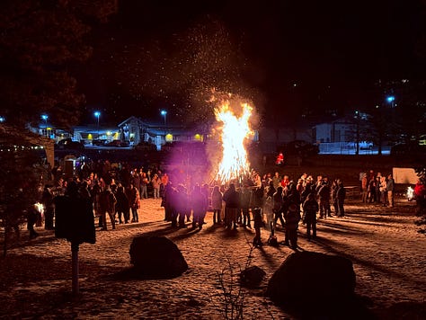 bonfire at the park in the snow