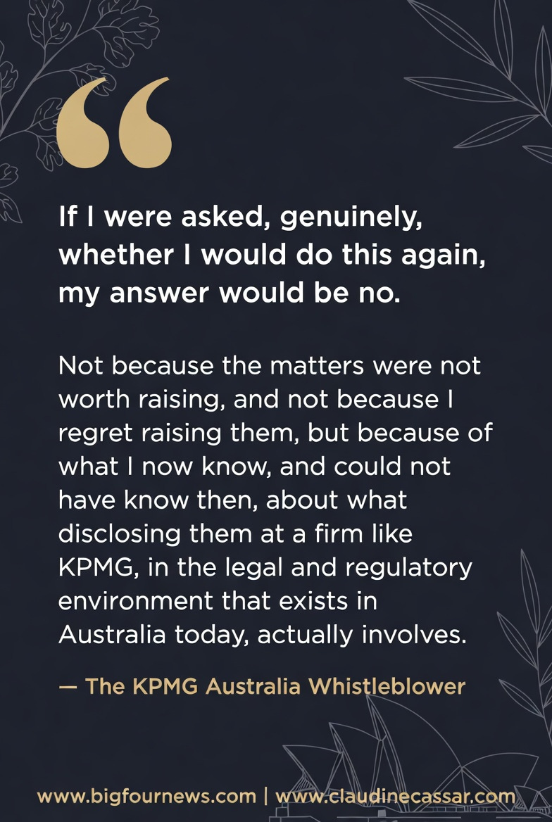 KPMG Australia whistleblower quote about the personal cost of raising concerns over audit confidentiality