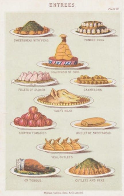 Illustrations of fancy dishes served in the regency period