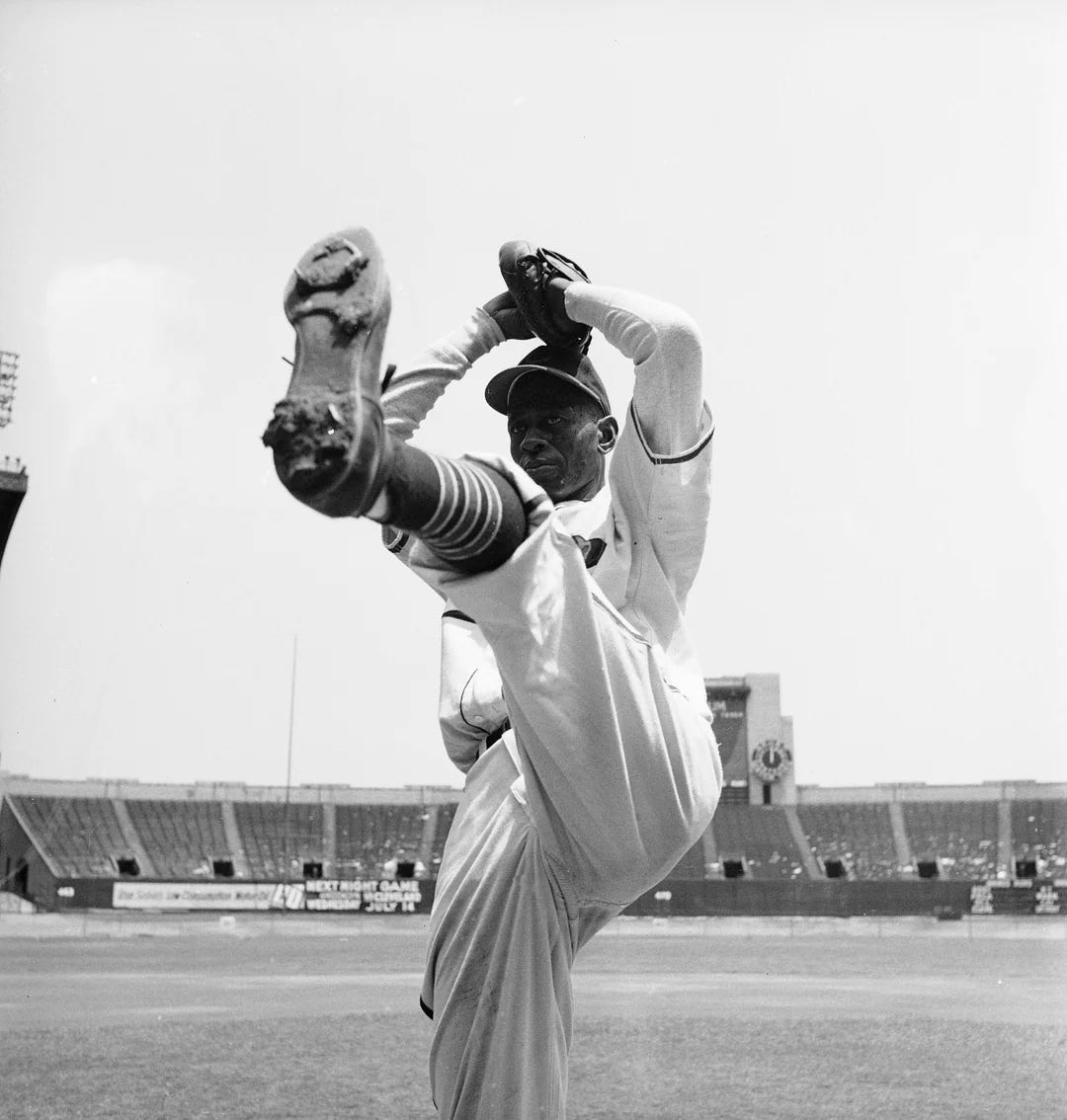 Satchel Paige winding up.