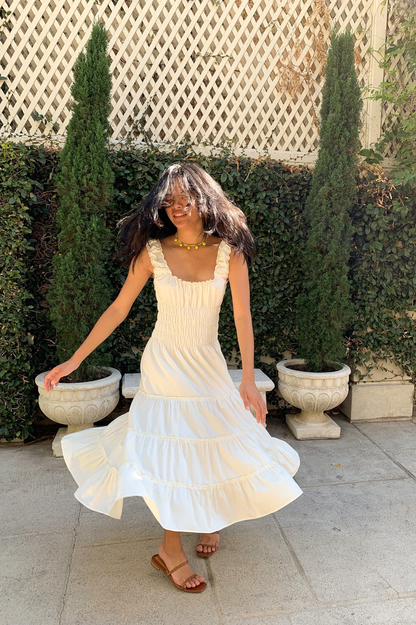 Agatha Midi Dress - Ivory Cotton Satin