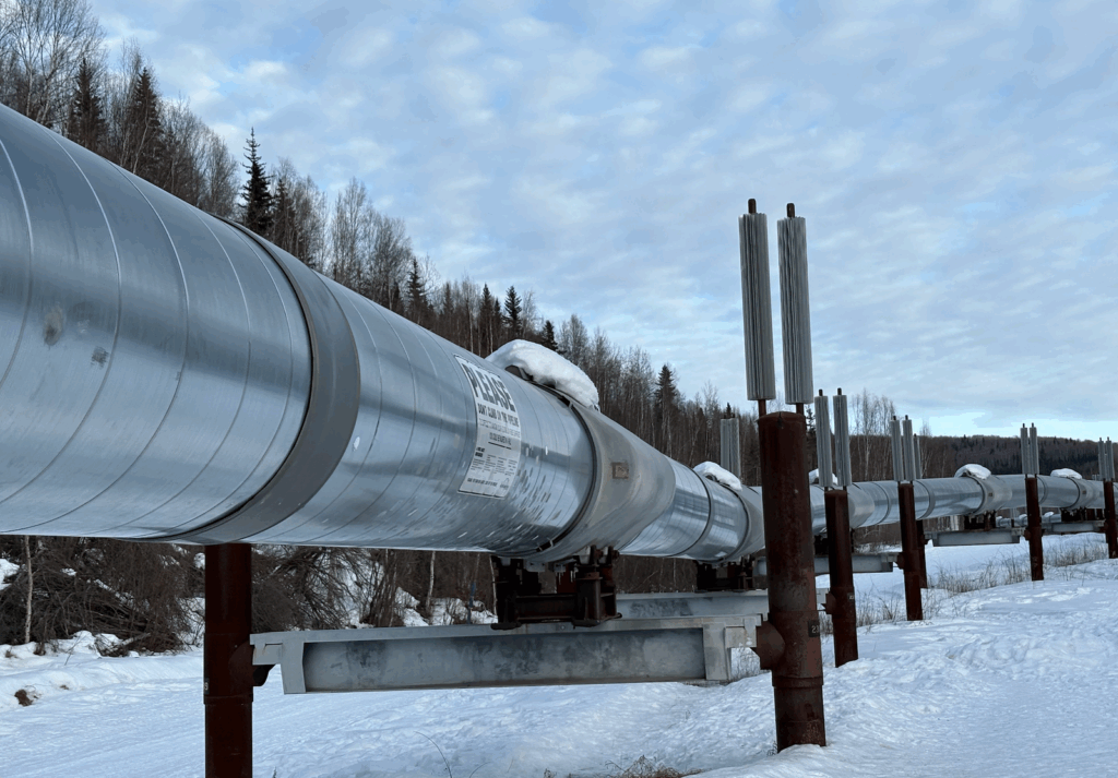 The trans-Alaska oil pipeline pumps some 500,000 barrels a day. (Nathaniel Herz/Northern Journal)