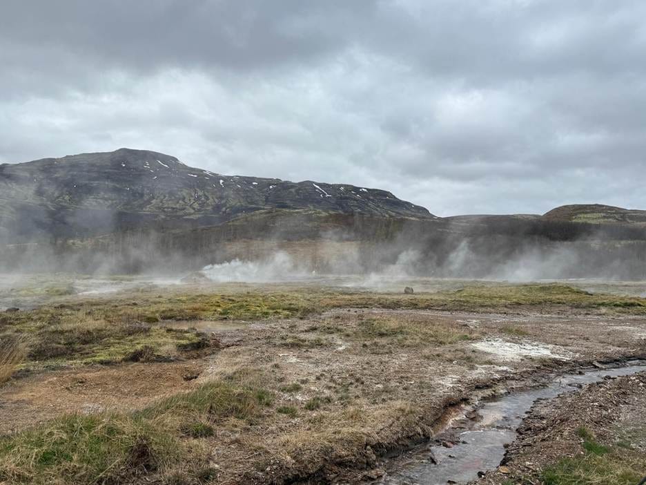 A dry grass field with steam coming out of it

AI-generated content may be incorrect.