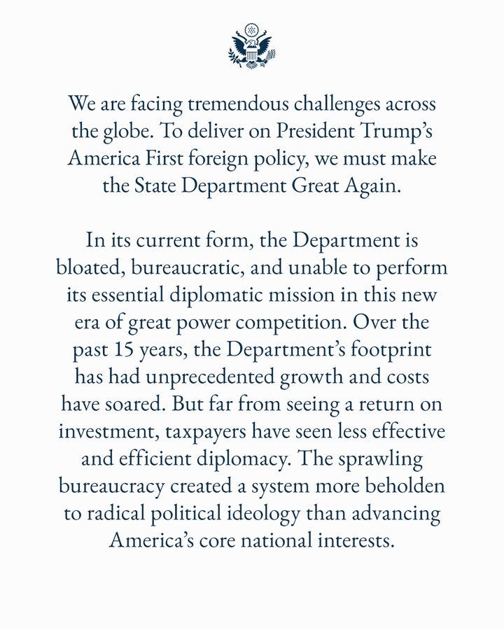 Secretary of State Marco Rubio's Statement Today, as Released on X
