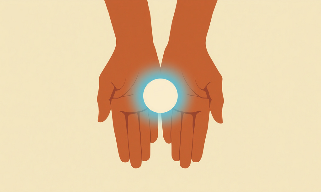 terracotta hands holding a glowing white and blue orb, suggesting legacy is a gift