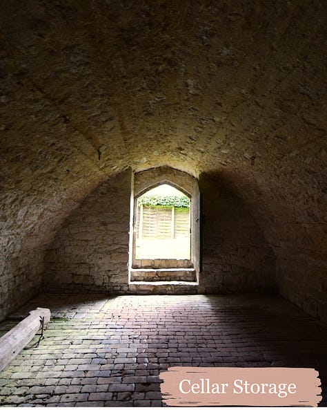 Nine pictures showing the interior of Old Soar Manor including exposed beam ceilings, original doors, a font for the chapel, and remnants of wall paintings