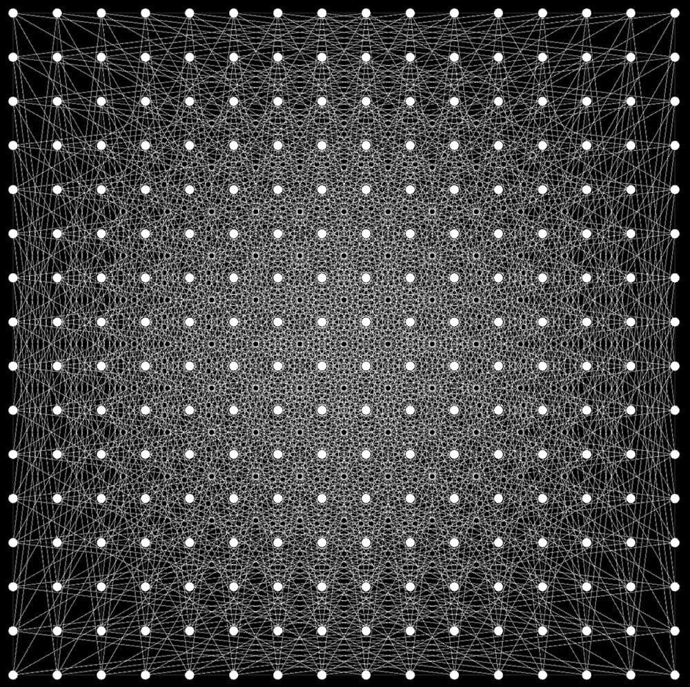 Visualization of the previously known construction of Paul Erdős' many unit distances problem from a rescaled square grid, posted in OpenAI's announcement of its model disproving the math problem on May 20, 2026 (OpenAI)