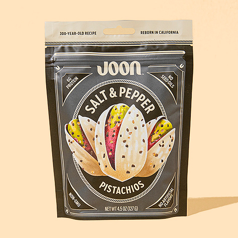 Joon pistachios in three flavors: original, salt & pepper, and dill. Available in Purple Carrot's Grocery.