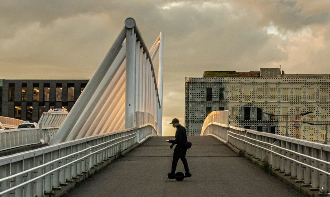 a person walking on a bridge