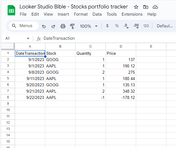 looker studio bible portfolio tracker gsheet transaction
