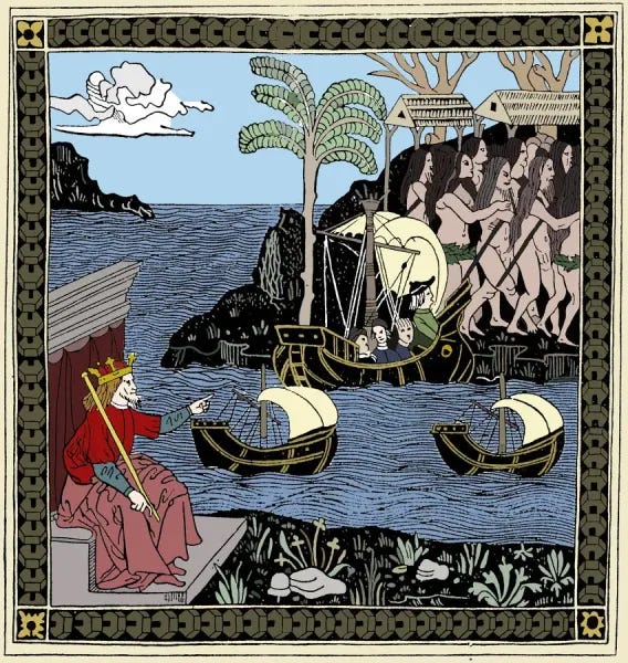 Columbus Discovering America, Woodcut Print, 1493. Art Prints ...