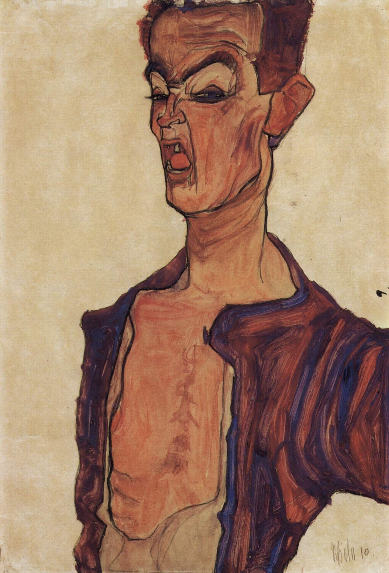Schiele self portrait intense gaze