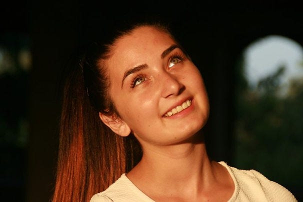woman looking up
