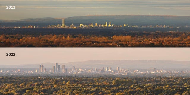 r/manchester - Manchester skyline panorama, 2013 vs 2022