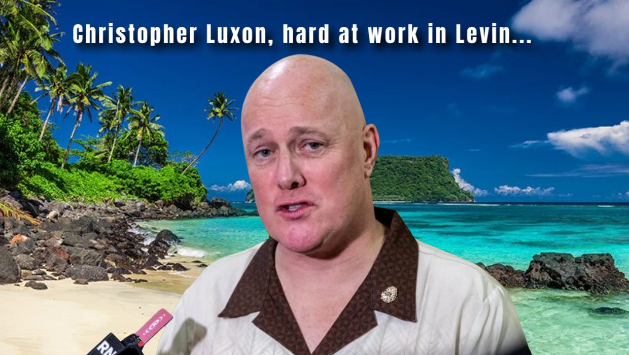 May be an image of text that says "Christopher Luxon, hard at work in Levin... eCDs"