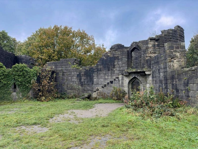 A ruined castle wall.
