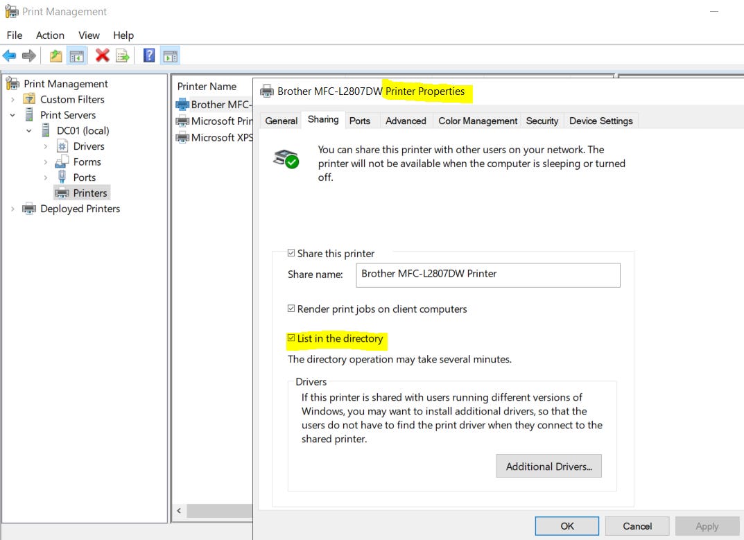 Printer Directory Printer Sharing in AD Walkthrough - by Bill Sanders