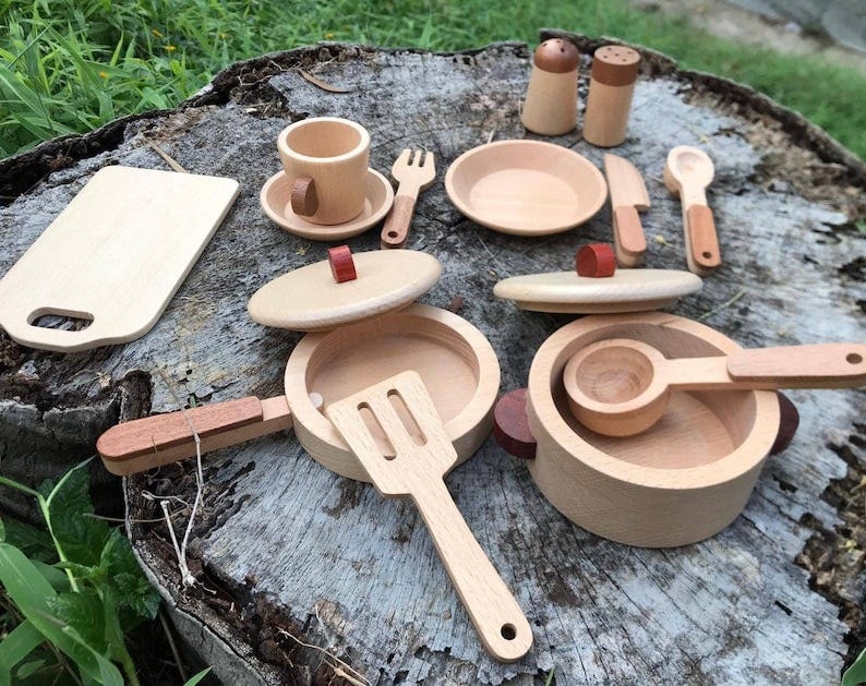 15pc Large Wooden Cooking Kitchen Toy Play Set Imaginative image 2