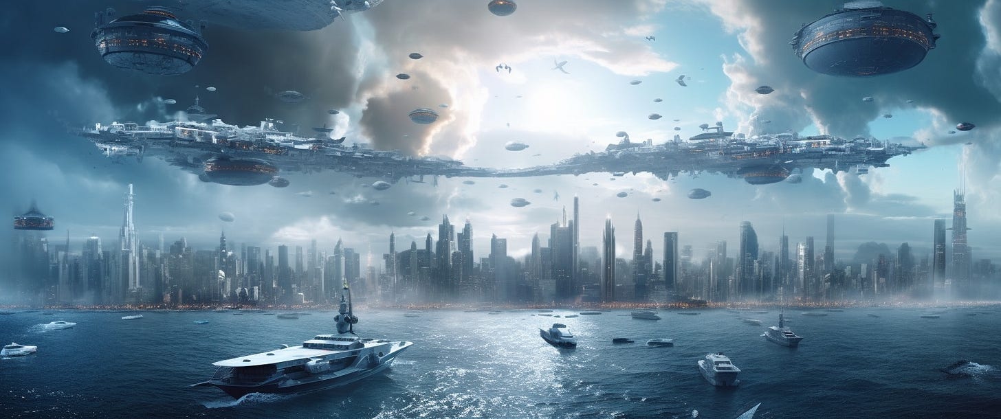 Futuristic hybrid of military and commerce. Image generated by Midjourney AI.