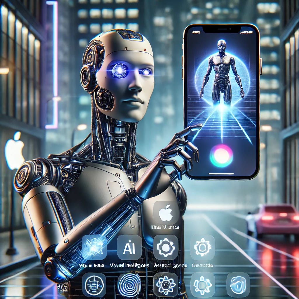 Apple Intelligence depicted by image created with DALL-E 3 on a prompt by the author