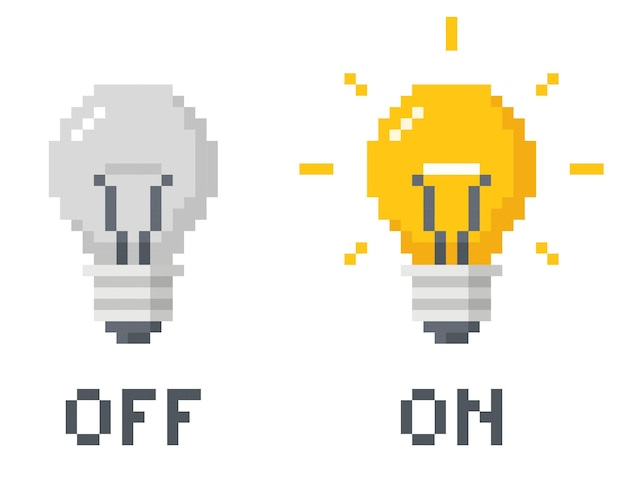 Premium Vector | Pixel art 8bit light bulbs set switch on switch off icons