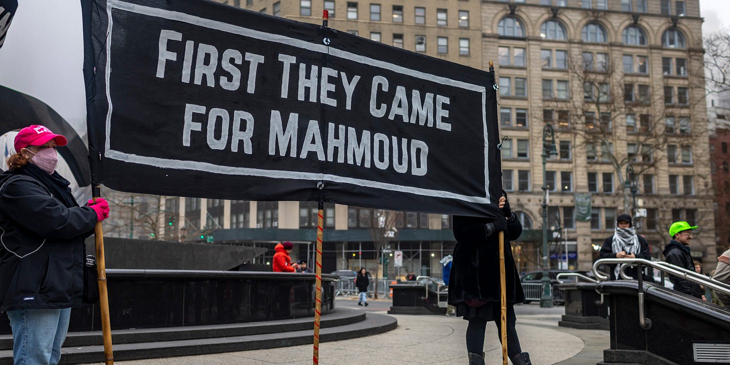 Rabbis and Jewish communal leaders rally outside of ICE headquarters to denounce the abduction of Mahmoud Khalil under the guise of fighting antisemitism on March 20, 2025, in NYC.