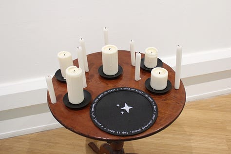 A selection pof artwoerks with various screens prints and 3d plastic peripherals. 