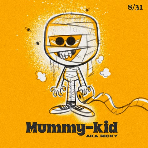 Spooky Kiddos are my custom character creations. They're kids dressed up in they're spookiest costumes. I drew one everyday for the entire month of October.