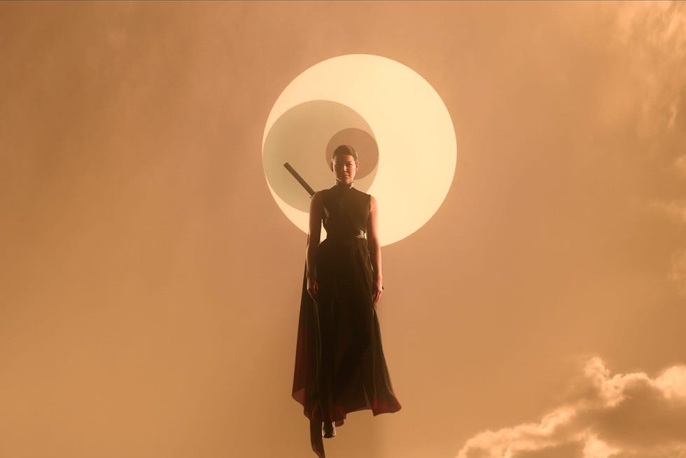 Shia Simooka como sofón en "El problema de los tres cuerpos" en Netflix