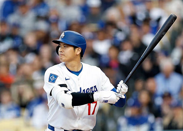 Shohei Ohtani of the Los Angeles Dodgers at Dodger Stadium on April 02, 2025 in Los Angeles, California.