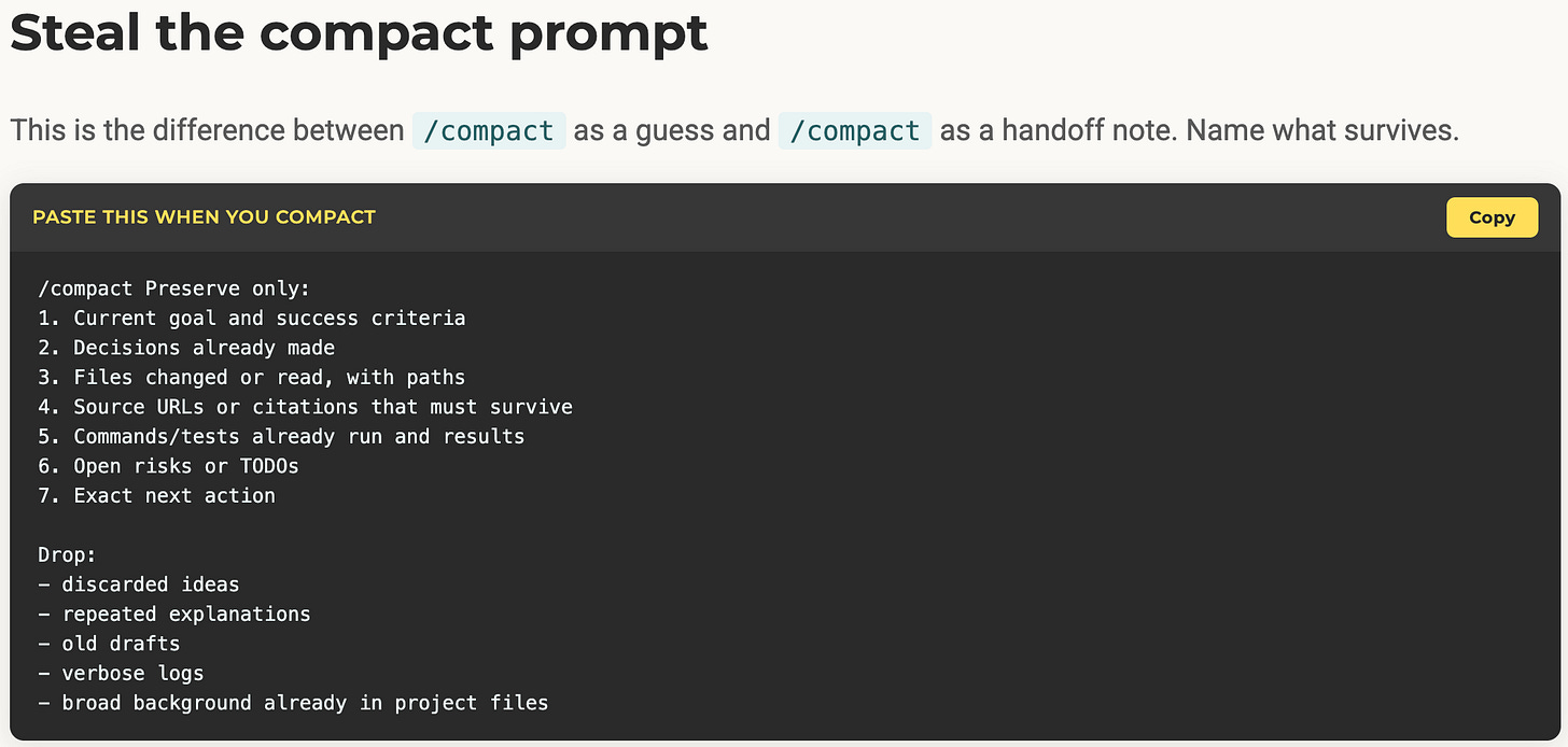 Compact prompt with custom instruction to copy