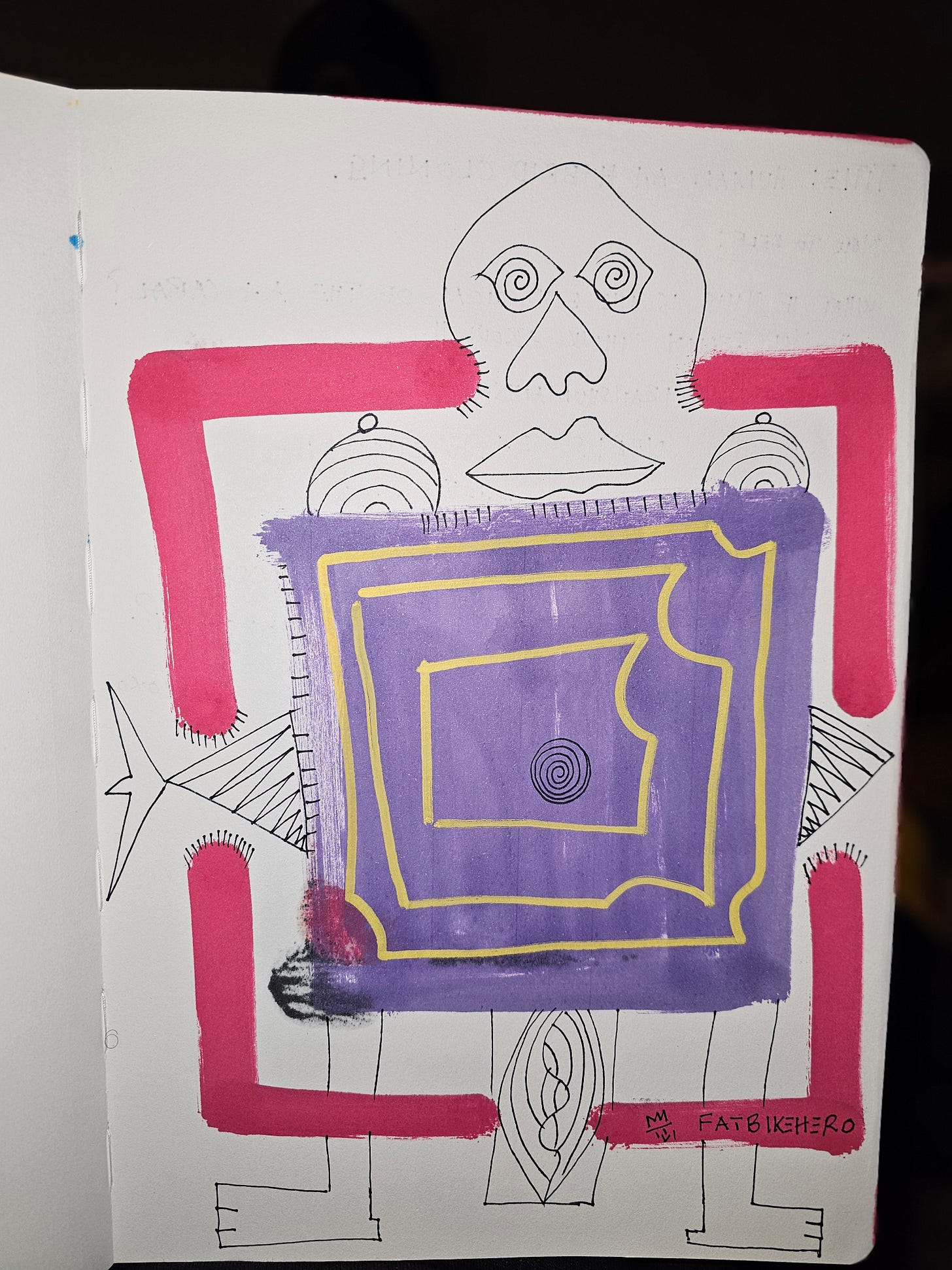 Human A.I Hybrid Cloning by FatbikeHero: A paint marker artwork depiction of the merger between man and machine. 2026. Human A.I Hybrid Cloning by FatbikeHero: A paint marker artwork depiction of the merger between man and machine. 2026.