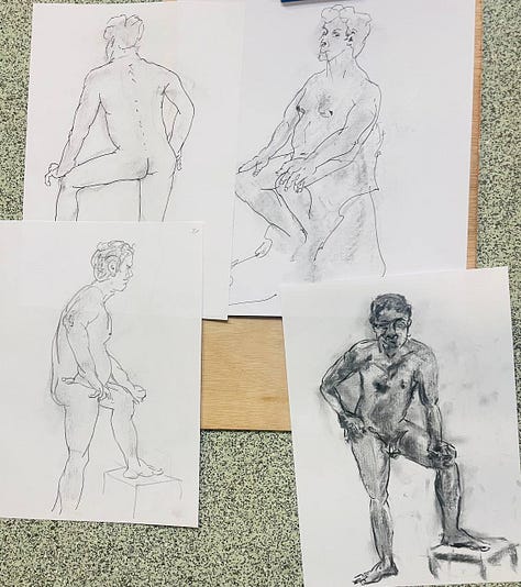 sketches of nude made in a life drawing class