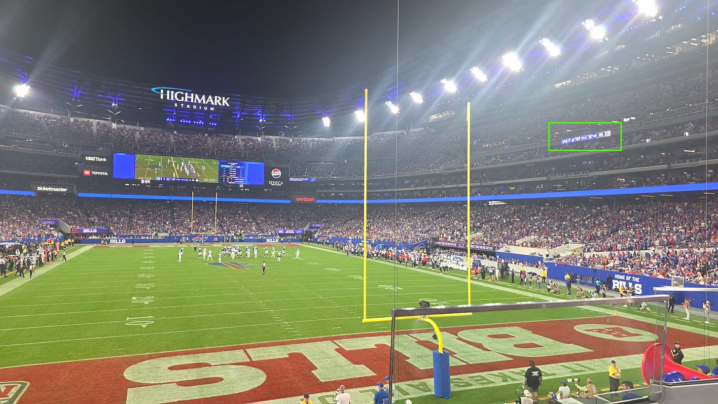 Buffalo Bills Highmark stadium down and distance display Buffalo Bills Highmark stadium down and distance display