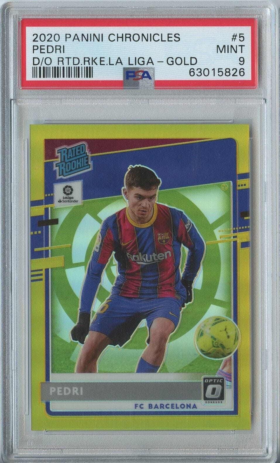 Pedri 2020 Panini Chronicles Optic Rated Rookie #5 Gold Prizm 5/10 PSA 9 - Picture 1 of 2