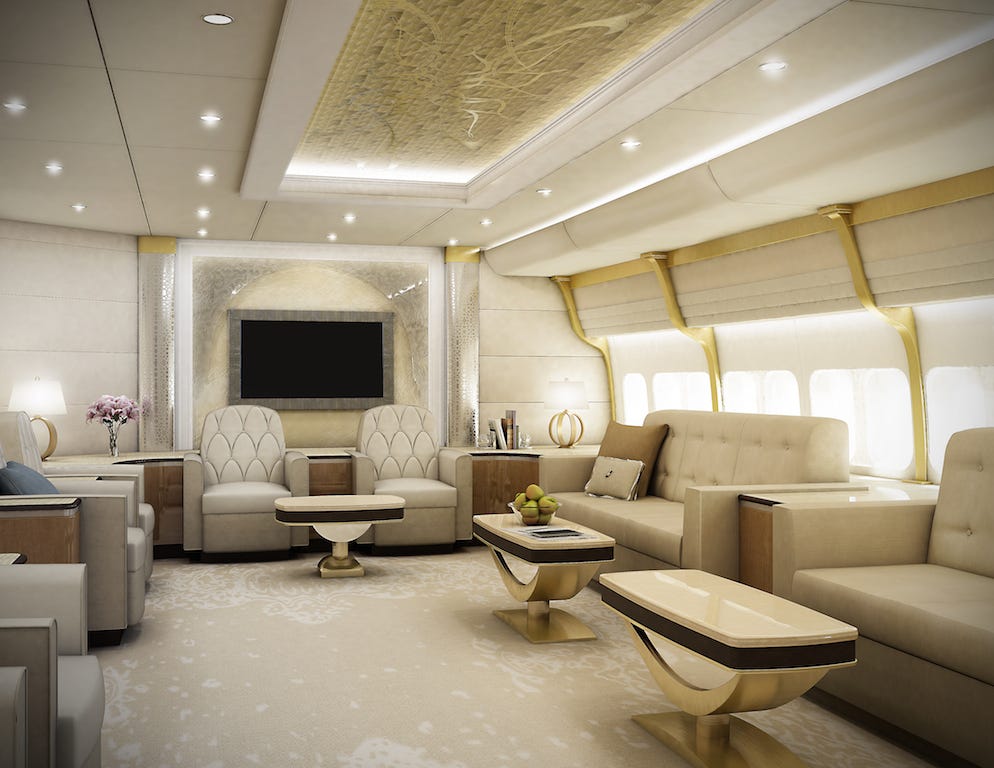 Greenpoint Luxury Private Jet 747-8 -Lounge Forward - Image credit to Greenpoint Technologies