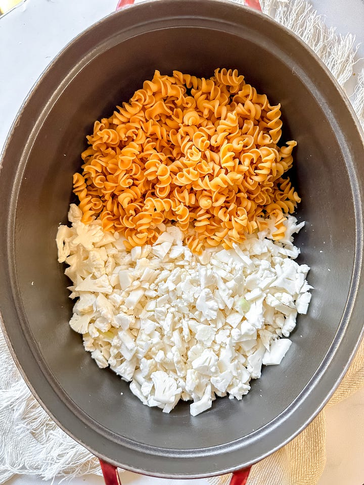 the start of one pot mac and cheese