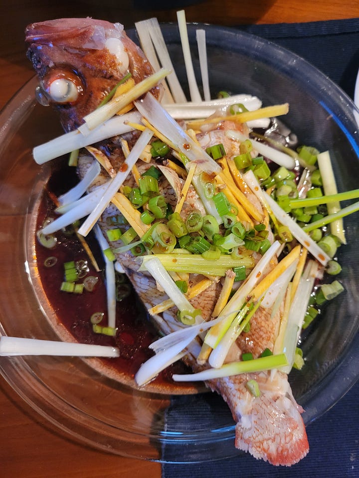 2021's 2nd feast: pan-fried whole fish and Cantonese-style steamed fish